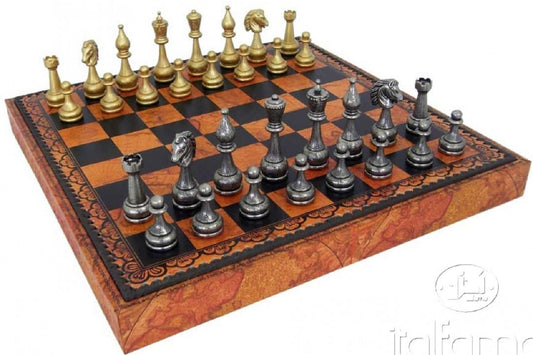 Komplett Schack set 047  Metal Chess Men + Leatherette Chess Board  48x48cm