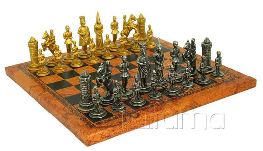 Komplett schackset 055 Metal chess men + leatherette chess board 26x26 cm