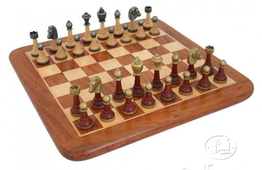 Komplett Schack set 041  metal/wood chess men + rosewood chess board med notation 38x38 cm