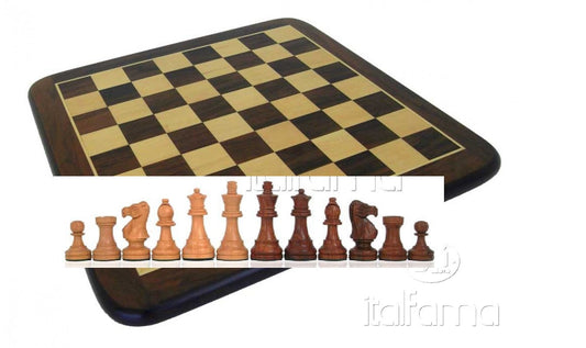 Komplett Schack set E003  Schack pjäser, vägda i Gyllene Rosenträ inklusive Schackbräde 38x38 cm i Rosenträ