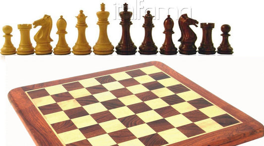 Komplett schack set E001 Schackbräde i rosenträ 52x52x2 cm och Kungens höjd 10cm