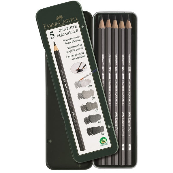 Watersoluble pencil GRAPHITE AQUARELLE box med 5 pennor Faber-Castell 117805
