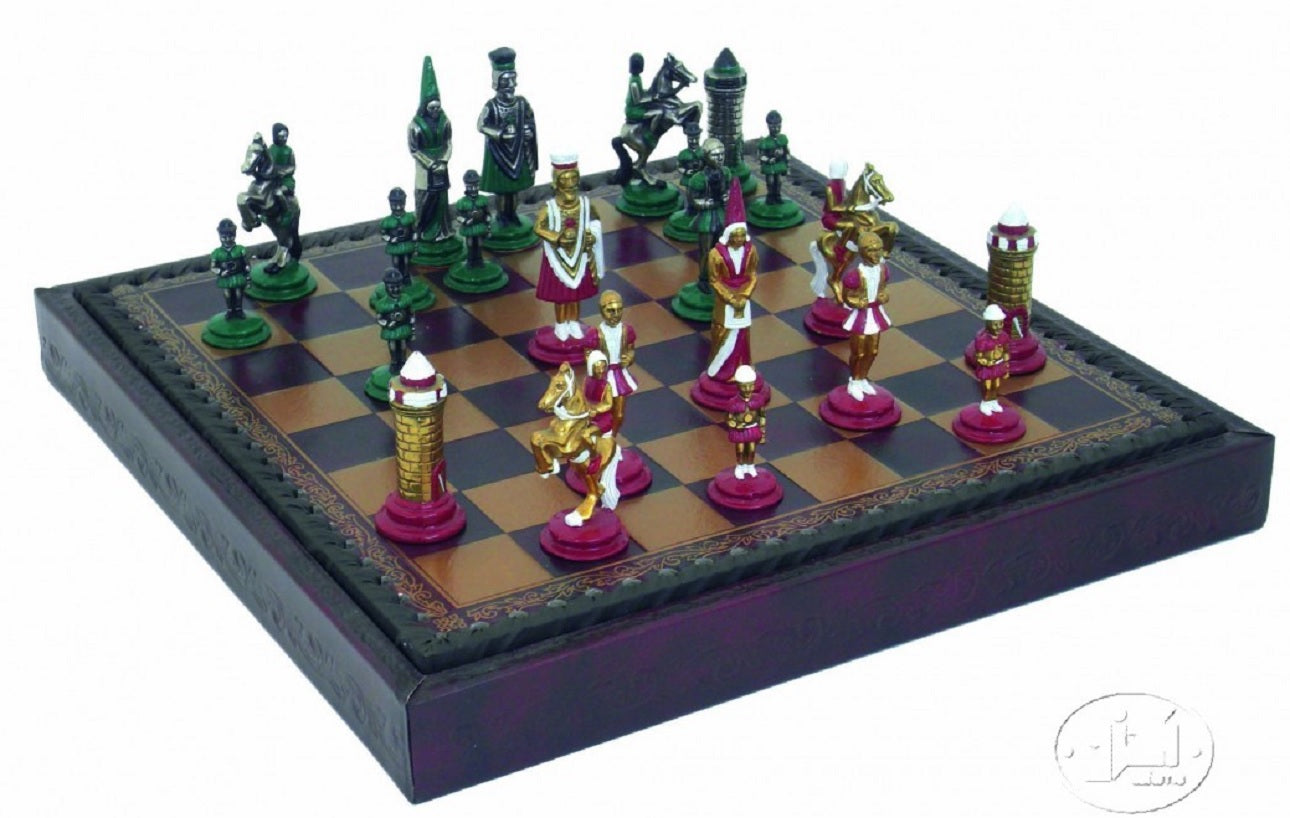 Komplett Schack set 052  Chess men made in painted metal + Leatherette Chess Board  28x28cm