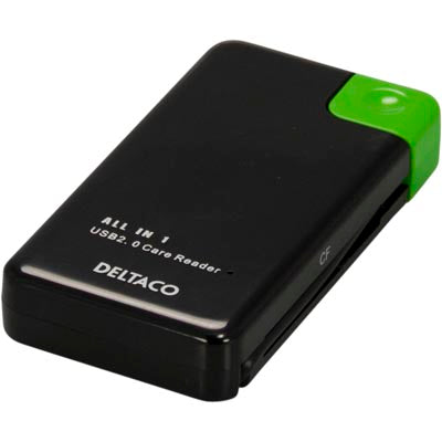 DELTACO USB 2.0 minneskortläsare, 6 fack för CF, MS, SDHC, Micro SDHC, XD och M2, svart/grön